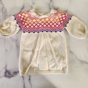 Old Navy 0-3 month sweater dress cream fair isle balloon sleeve cotton